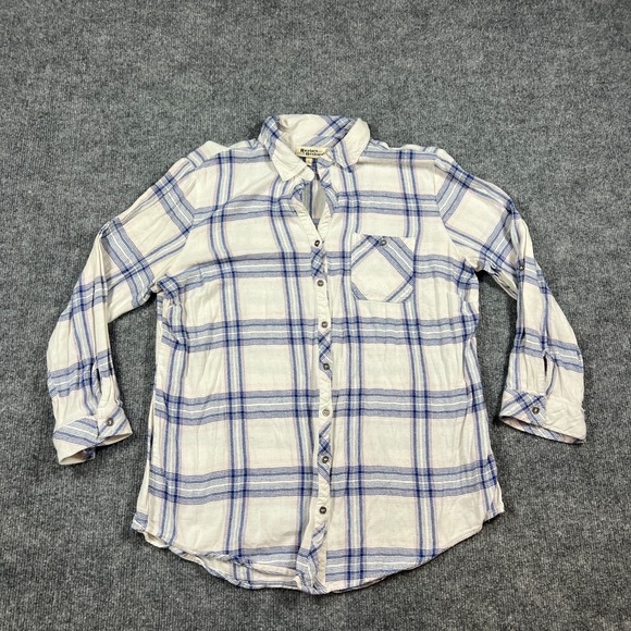 Hester & Orchard Tops - Hester & Orchard Flannel Shirt Womens Large White Blue Plaid Cotton Button Up